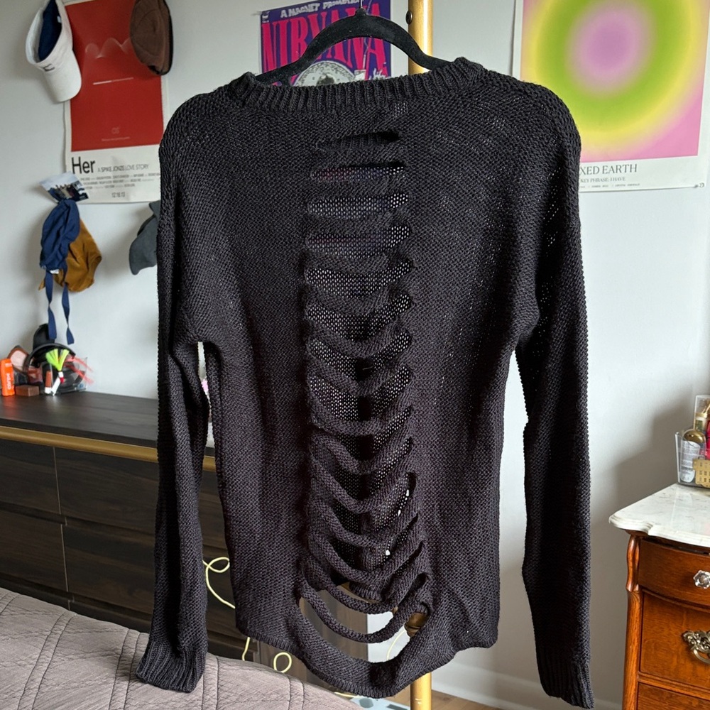 American Eagle Outfitters Black Ladder-Back Knit Sweater